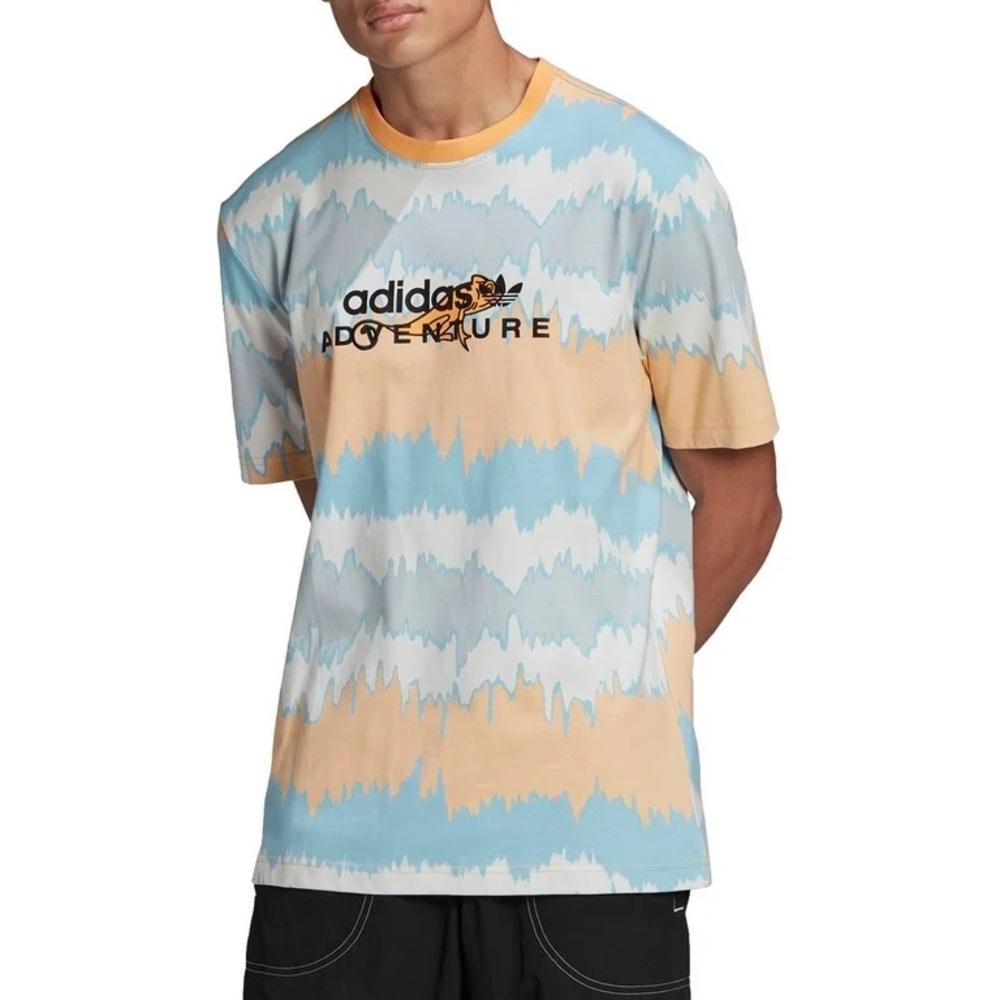 Adidas Blue and Orange Short Sleeve Tee with Tie-Dye Pattern
